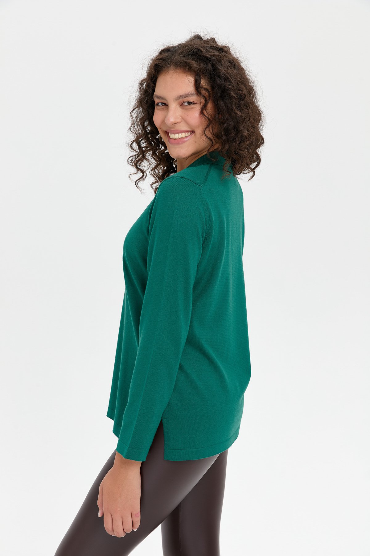 24356Kadın Polo Yaka Yanı Yırtmaçlı Kazak Ö.Başı