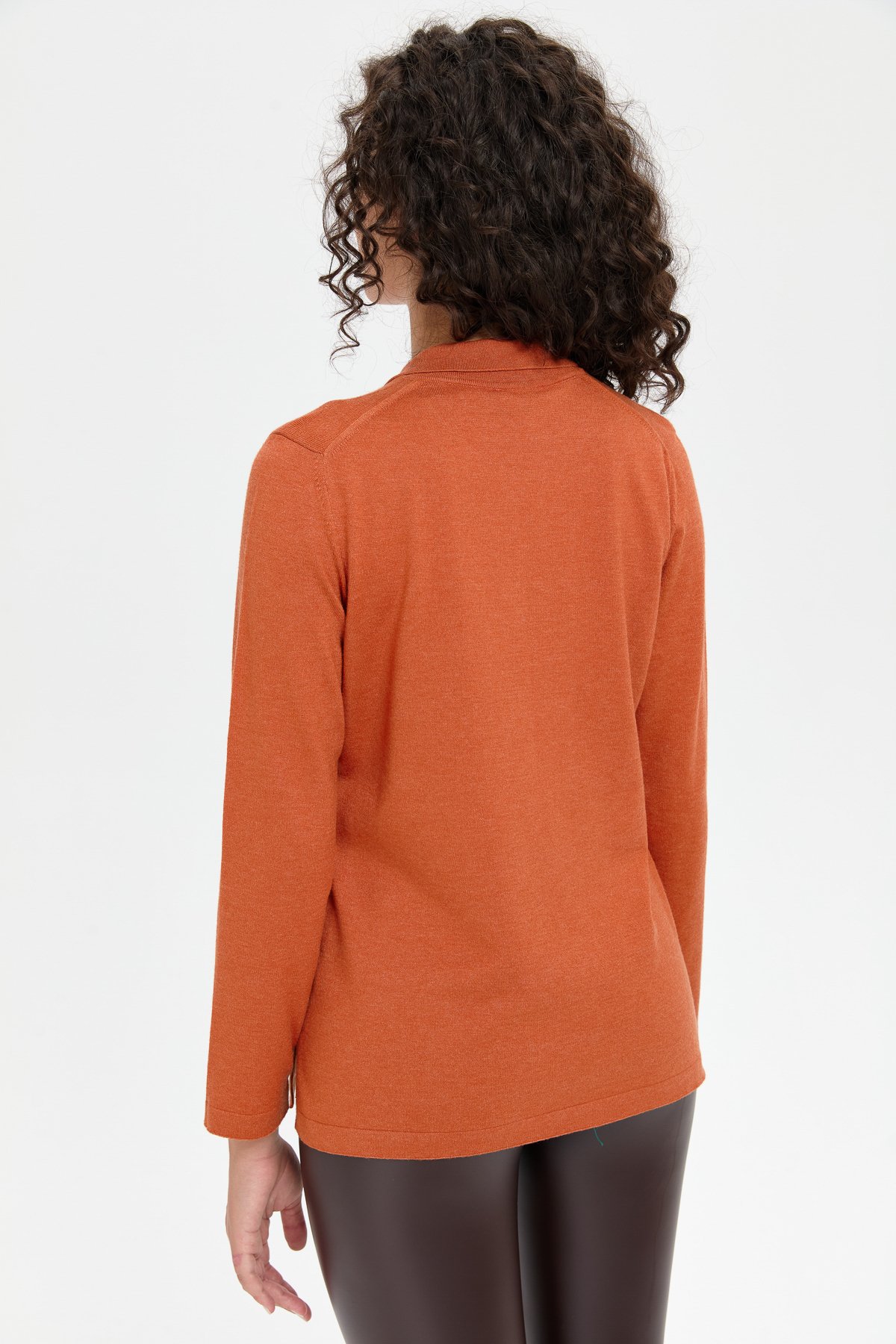 24356Kadın Polo Yaka Yanı Yırtmaçlı Kazak Portakal