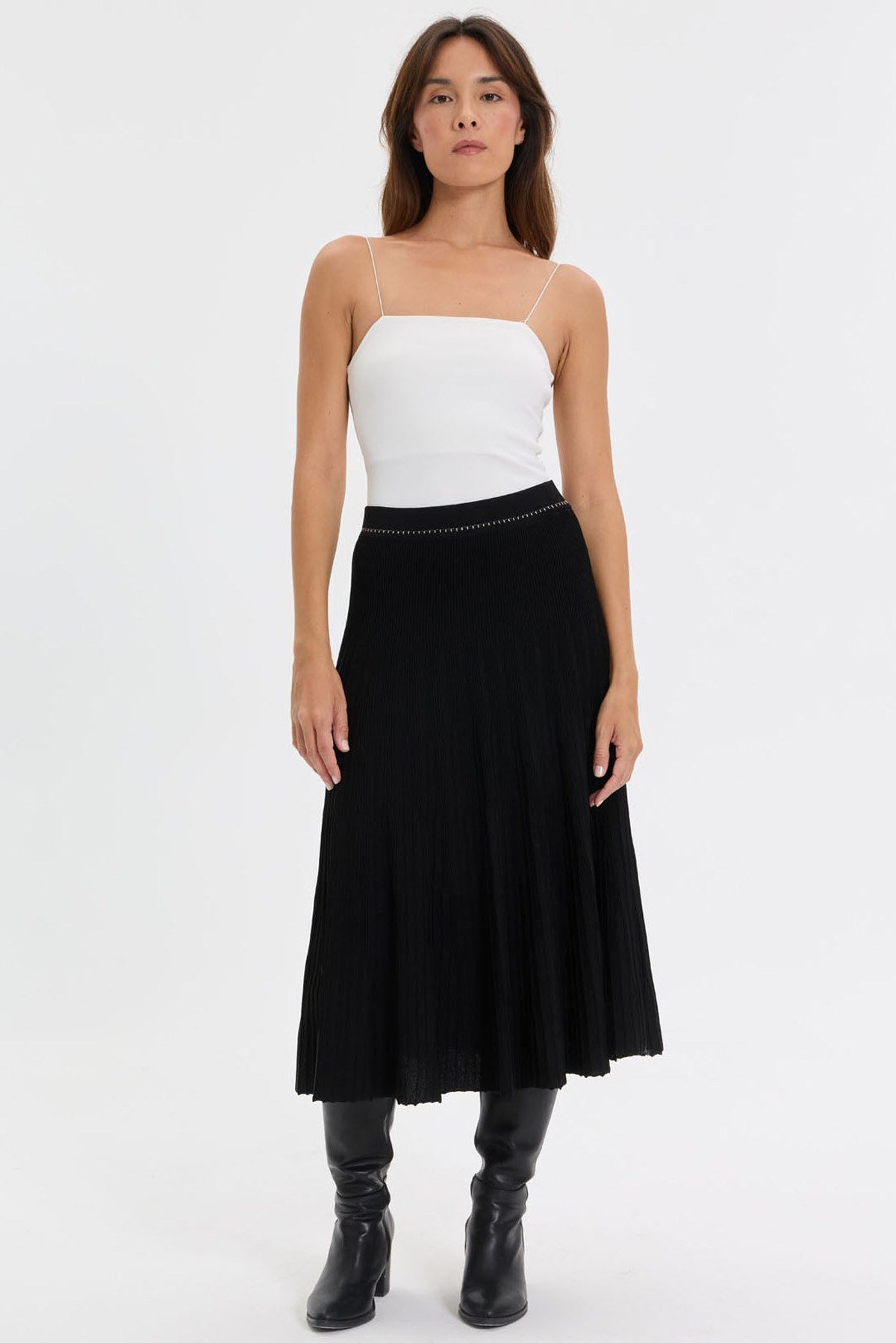 26664Kadın Rayon Triko Etek Siyah