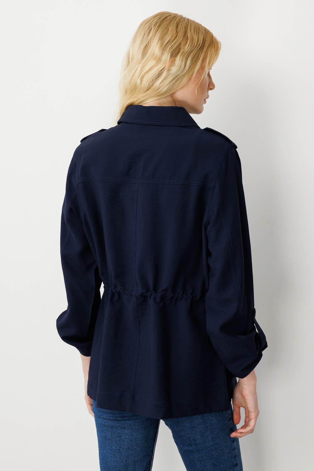 KMY24079Kadın Safari Model Keten Ceket Lacivert