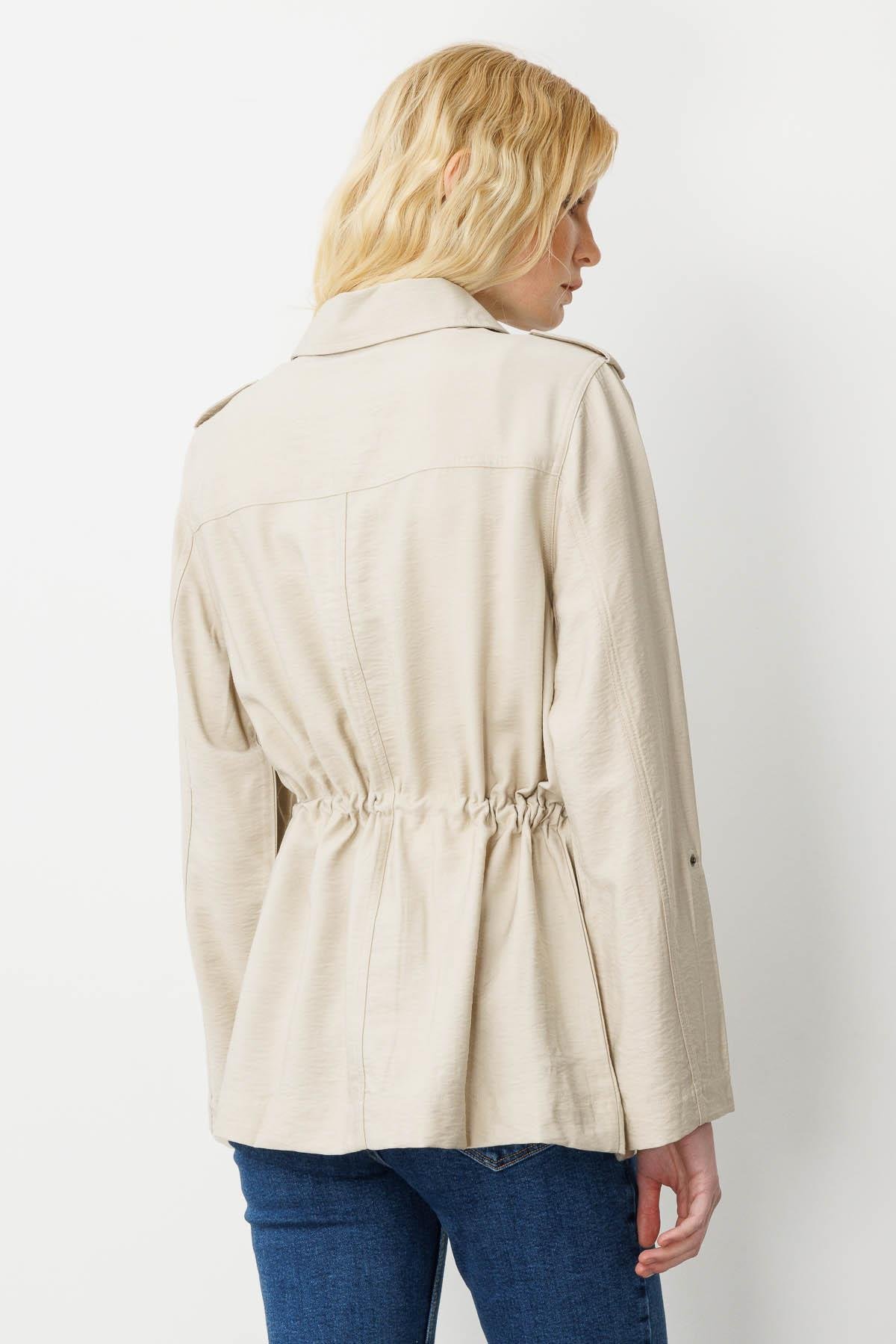 KMY24079Kadın Safari Model Keten Ceket Taş