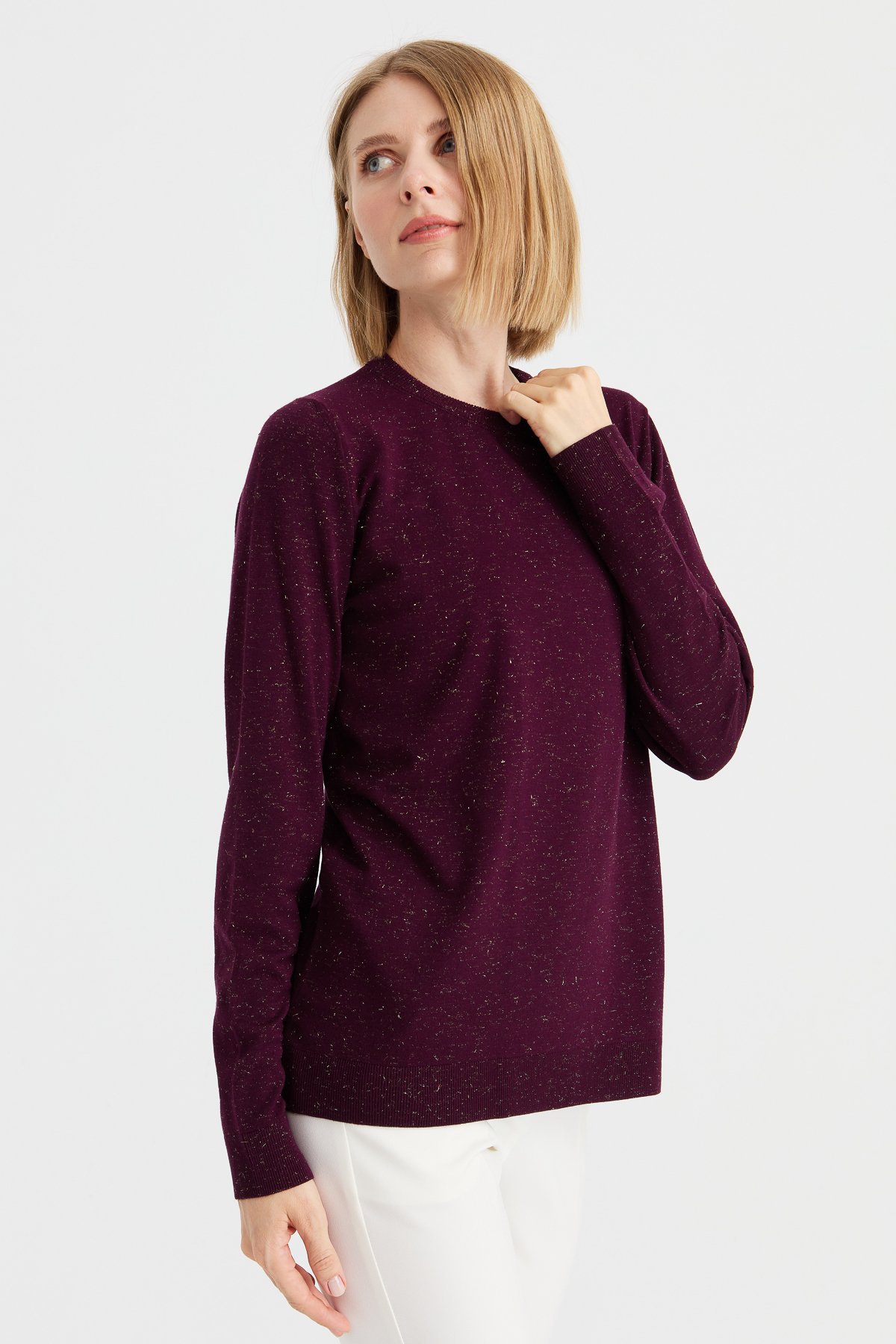 23024Kadın Sıfır Yaka Angelina Basic Kazak K.Mürdüm