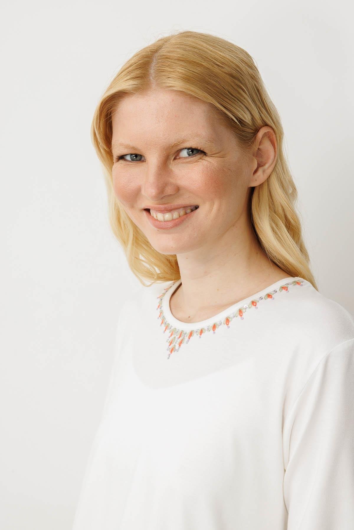 20780Kadın Sıfır Yaka Basic Penye T-shirt Ekru