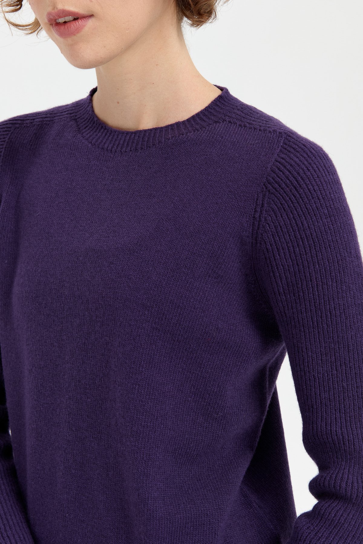 24205Kadın Sıfır Yaka Dikişsiz Cepli Yün Kazak K.Mor