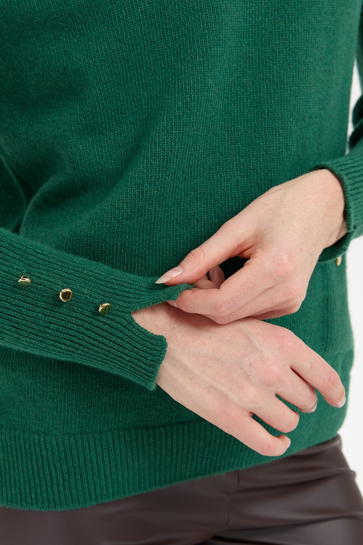 24205Kadın Sıfır Yaka Dikişsiz Cepli Yün Kazak Ö.Başı