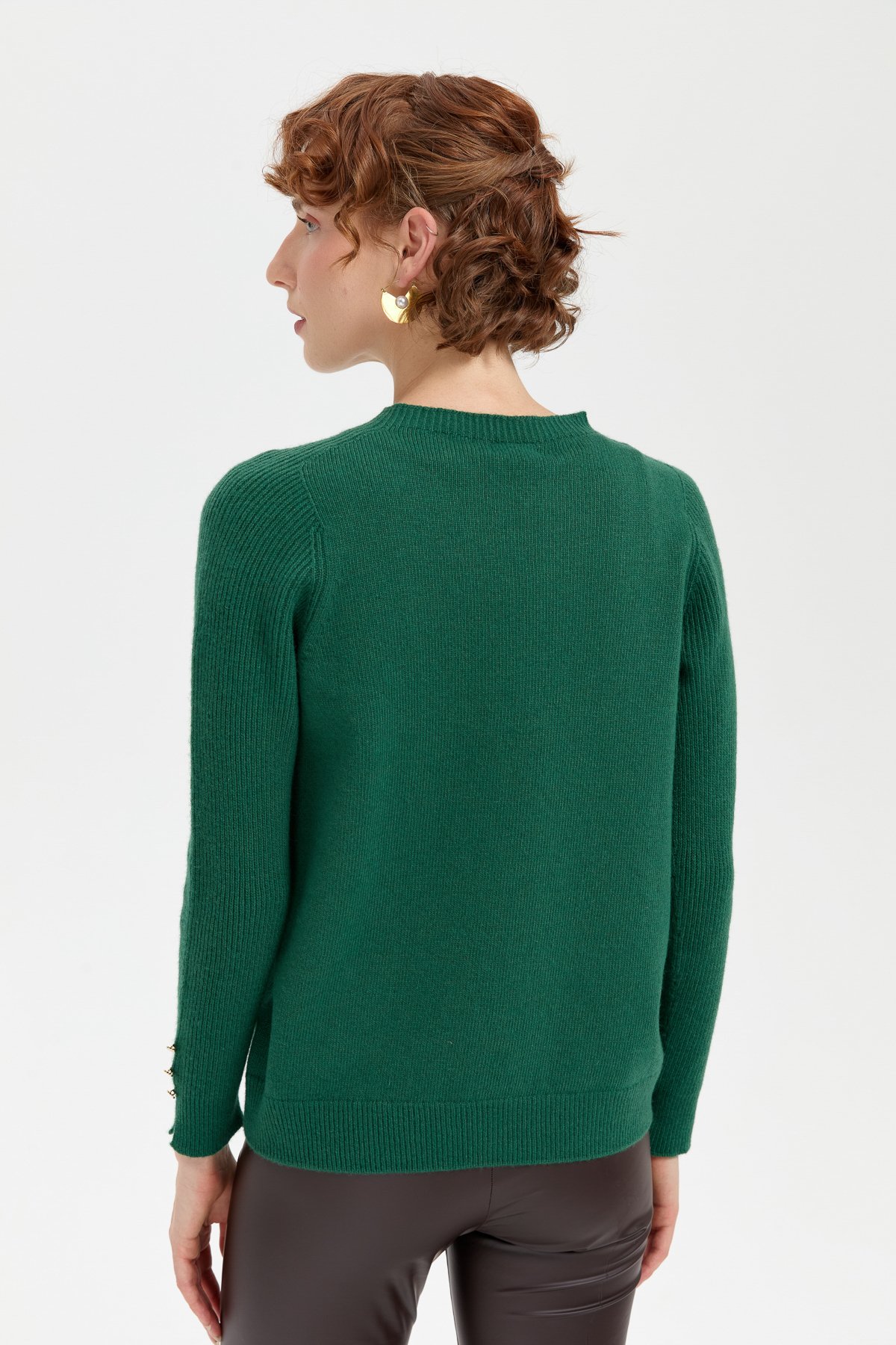 24205Kadın Sıfır Yaka Dikişsiz Cepli Yün Kazak Ö.Başı