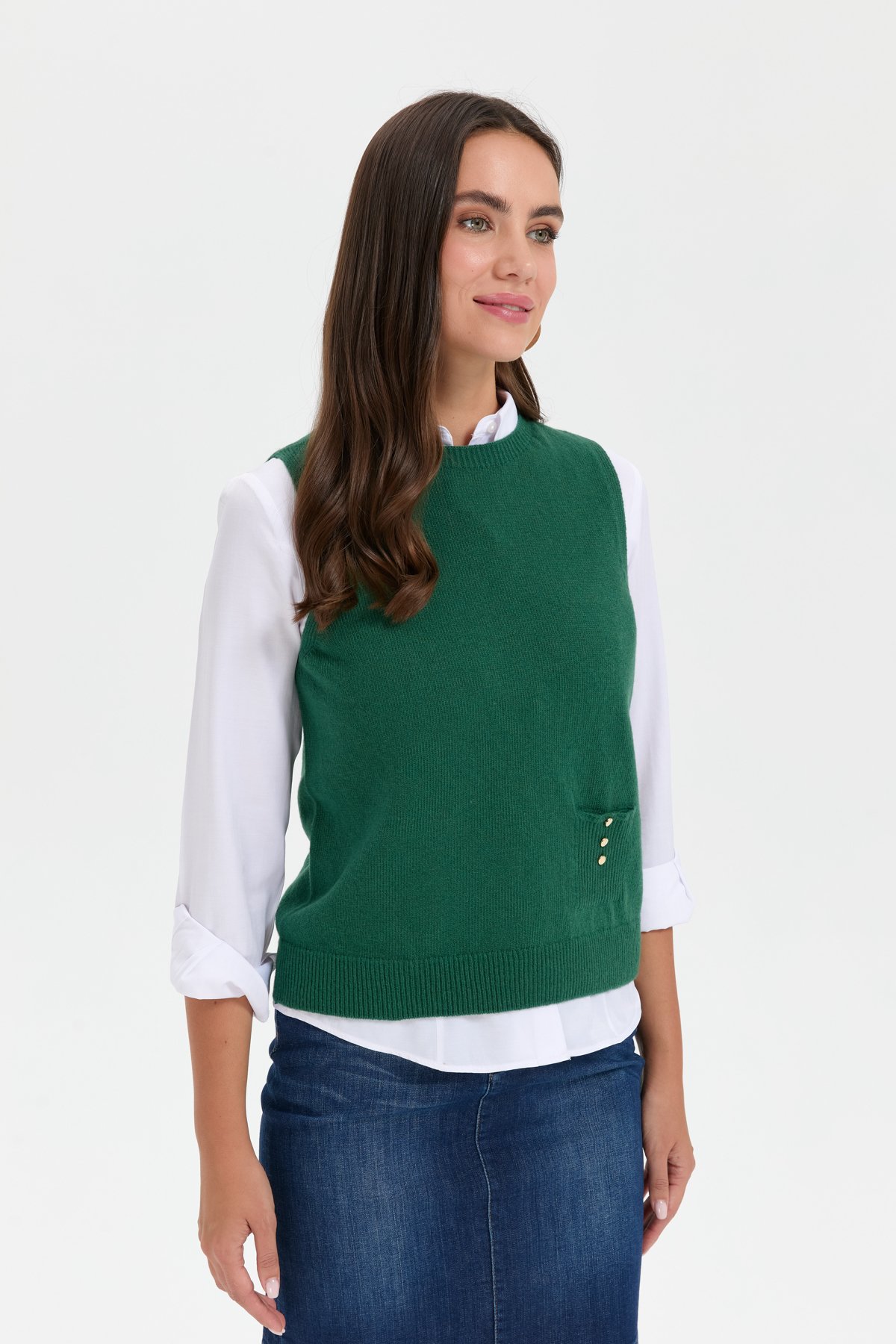 24204Kadın Sıfır Yaka Dikişsiz Cepli Yün Süveter Ö.Başı