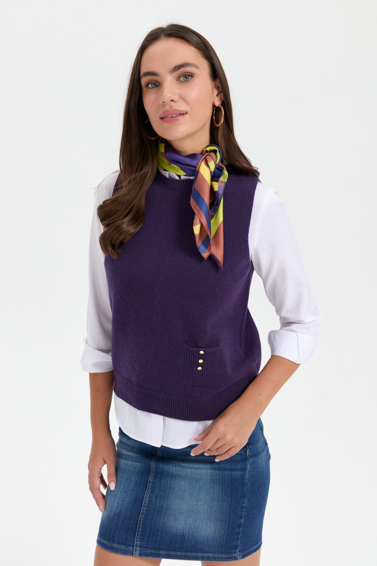 24204Kadın Sıfır Yaka Dikişsiz Cepli Yün Süveter K.Mor