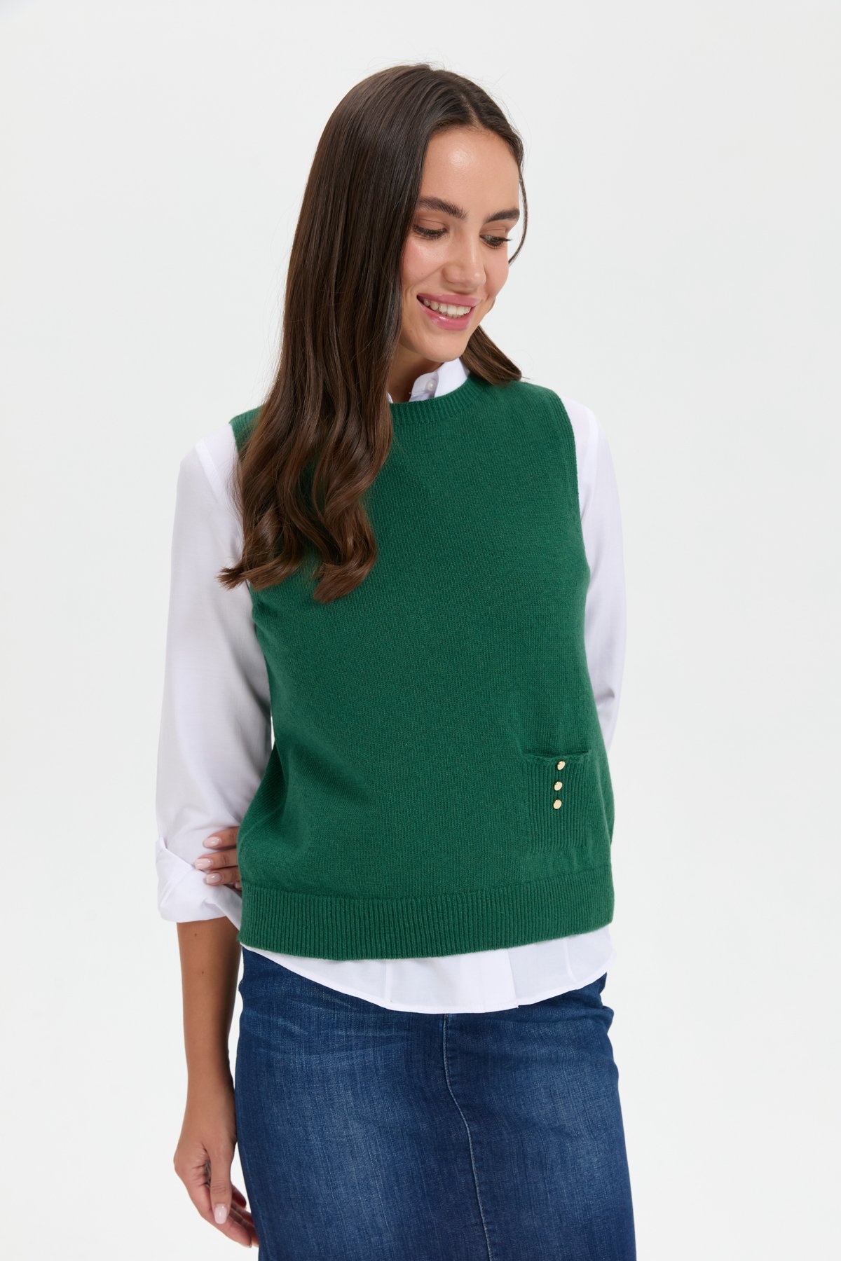 24204Kadın Sıfır Yaka Dikişsiz Cepli Yün Süveter Ö.Başı