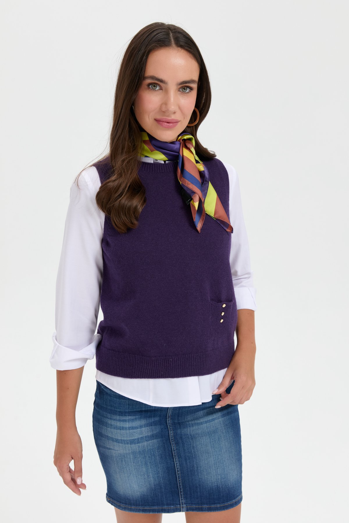 24204Kadın Sıfır Yaka Dikişsiz Cepli Yün Süveter K.Mor