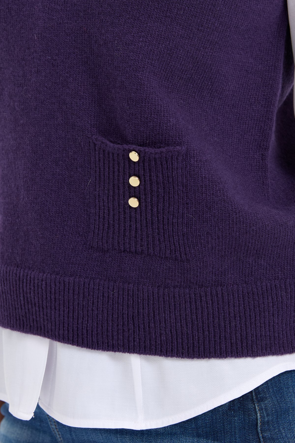 24204Kadın Sıfır Yaka Dikişsiz Cepli Yün Süveter K.Mor