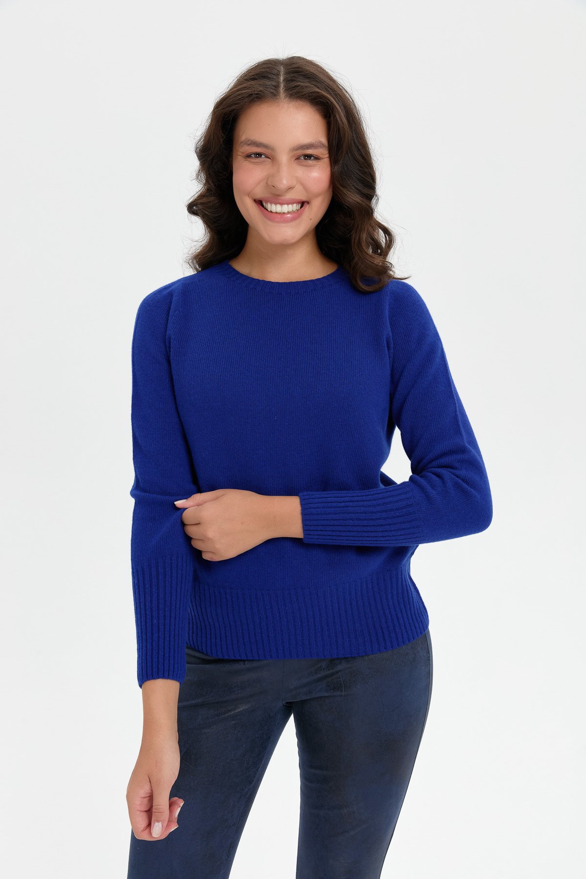 24210Kadın Sıfır Yaka Dikişsiz Eteği ve Kolu Uzun Lastik Yün Kazak K.S.Mavi