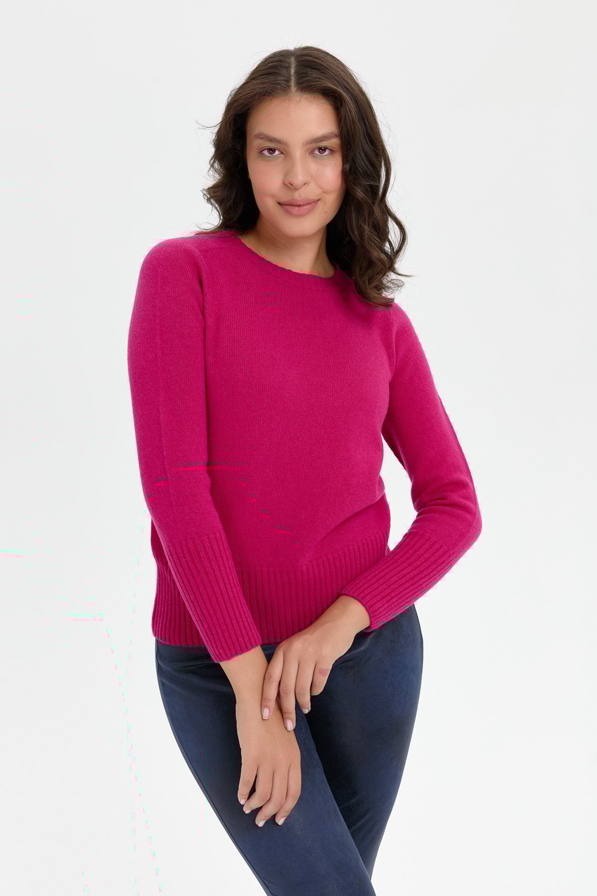 24210Kadın Sıfır Yaka Dikişsiz Eteği ve Kolu Uzun Lastik Yün Kazak Sıklamen