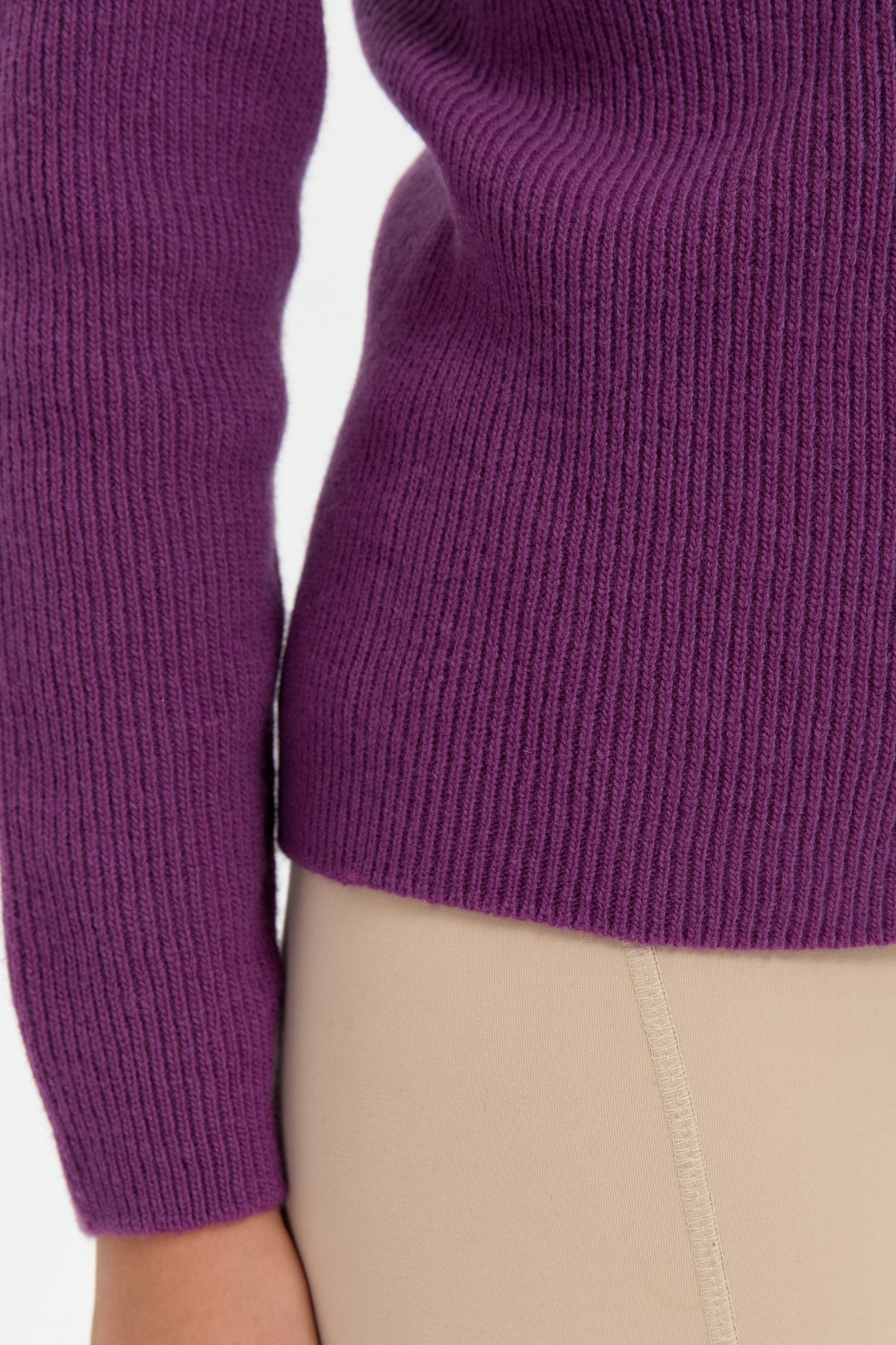 24219Kadın Sıfır Yaka Dikişsiz Fermuarlı Yün Hırka A.Mor