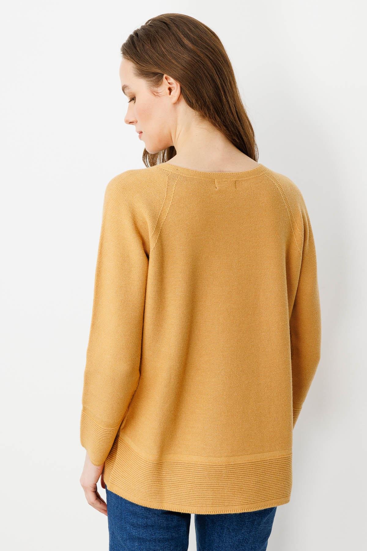 24189Kadın Sıfır Yaka Dikişsiz Sahte Cepli Kazak Camel