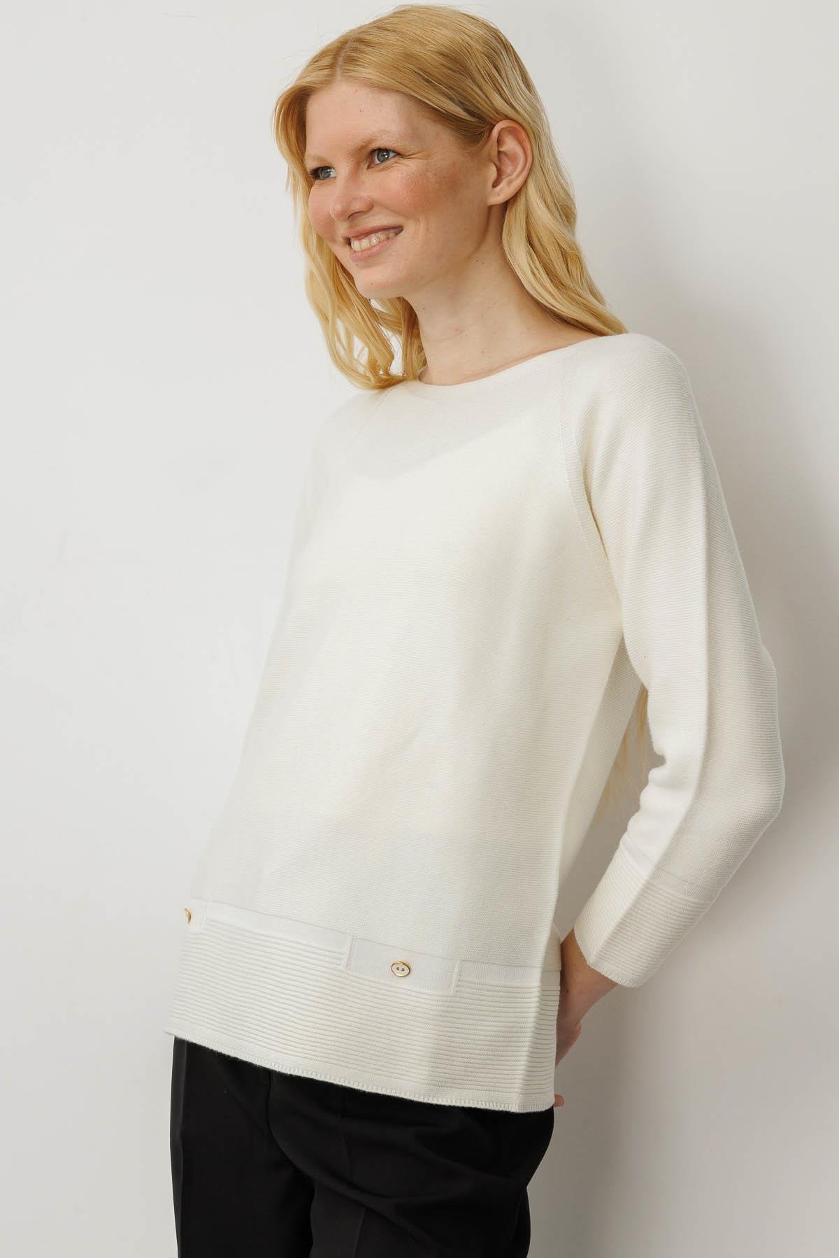 24189Kadın Sıfır Yaka Dikişsiz Sahte Cepli Kazak Kemik