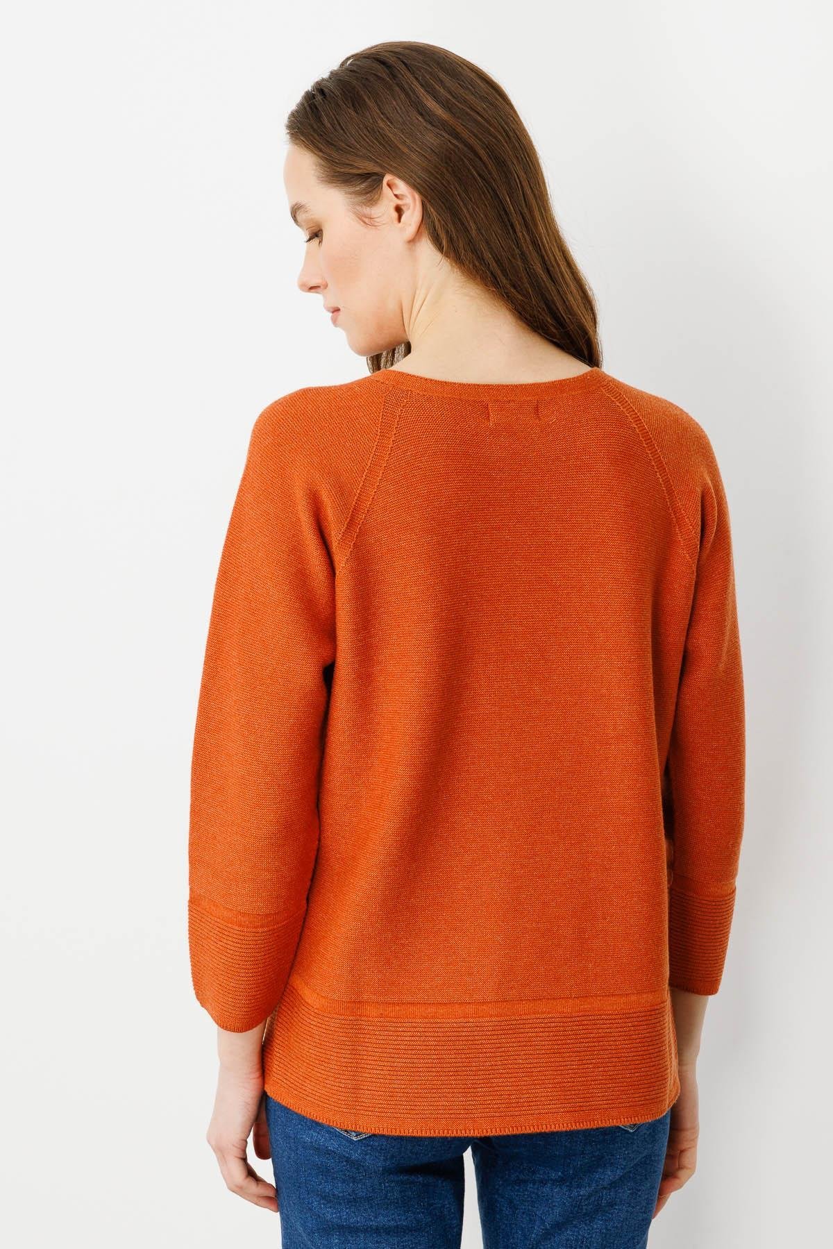 24189Kadın Sıfır Yaka Dikişsiz Sahte Cepli Kazak Turuncu