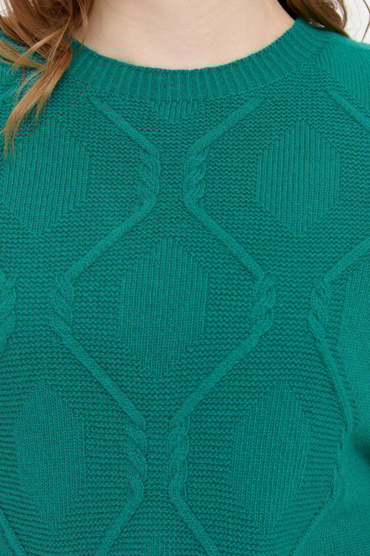 24217Kadın Sıfır Yaka Dikişsiz Önü Baklavalı Yün Kazak A.Ö.Başı