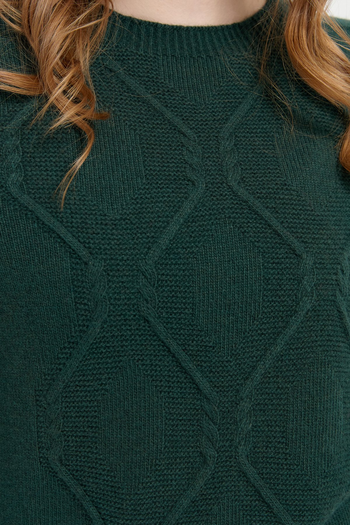 24217Kadın Sıfır Yaka Dikişsiz Önü Baklavalı Yün Kazak Yeşil