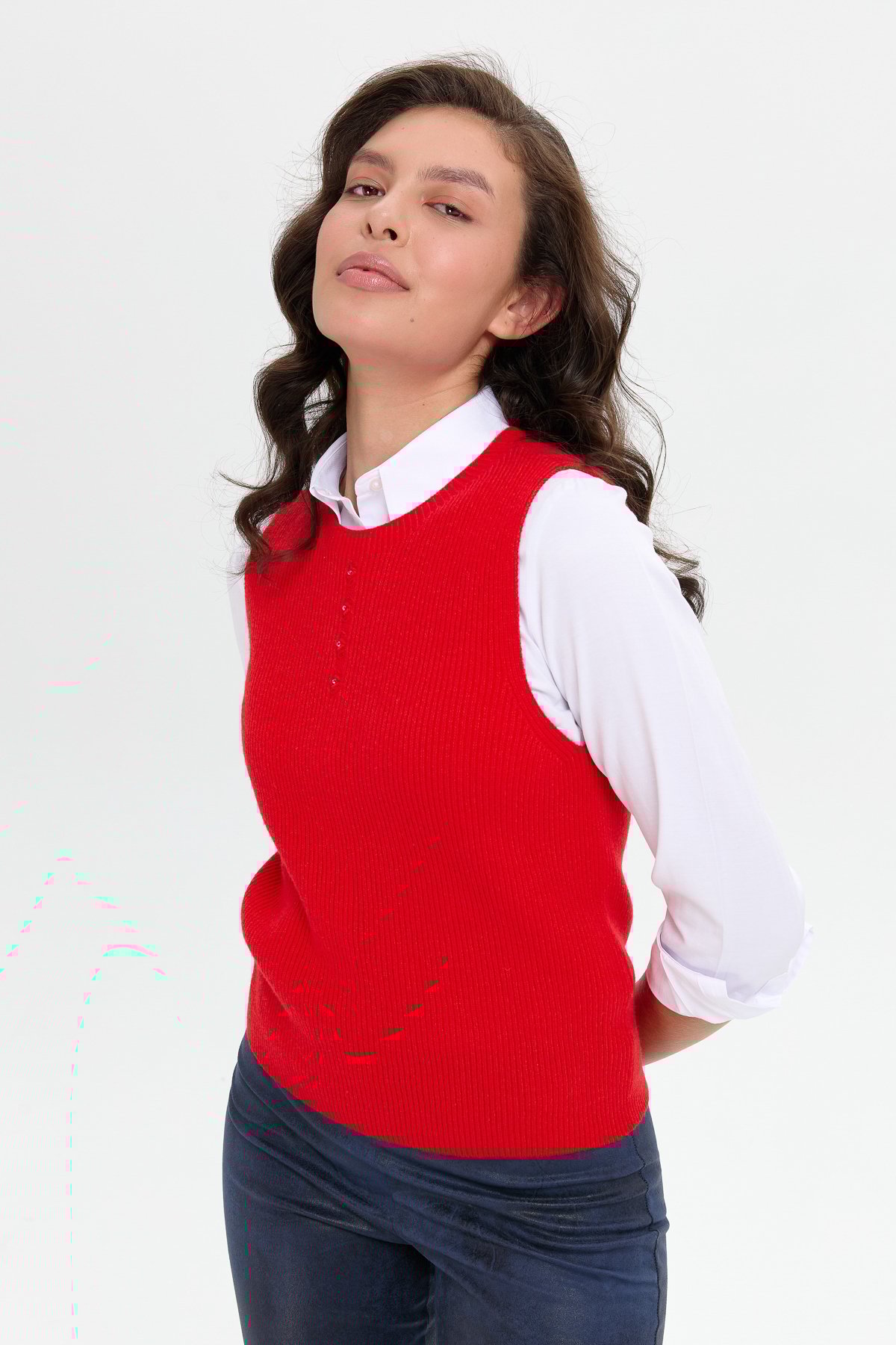 24157Kadın Sıfır Yaka Dikişsiz Önü Düğmeli Yün Süveter Mercan