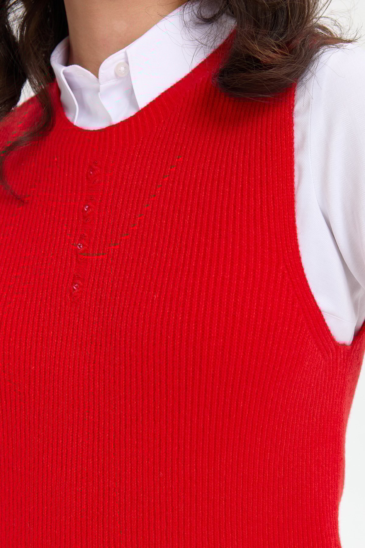 24157Kadın Sıfır Yaka Dikişsiz Önü Düğmeli Yün Süveter Mercan