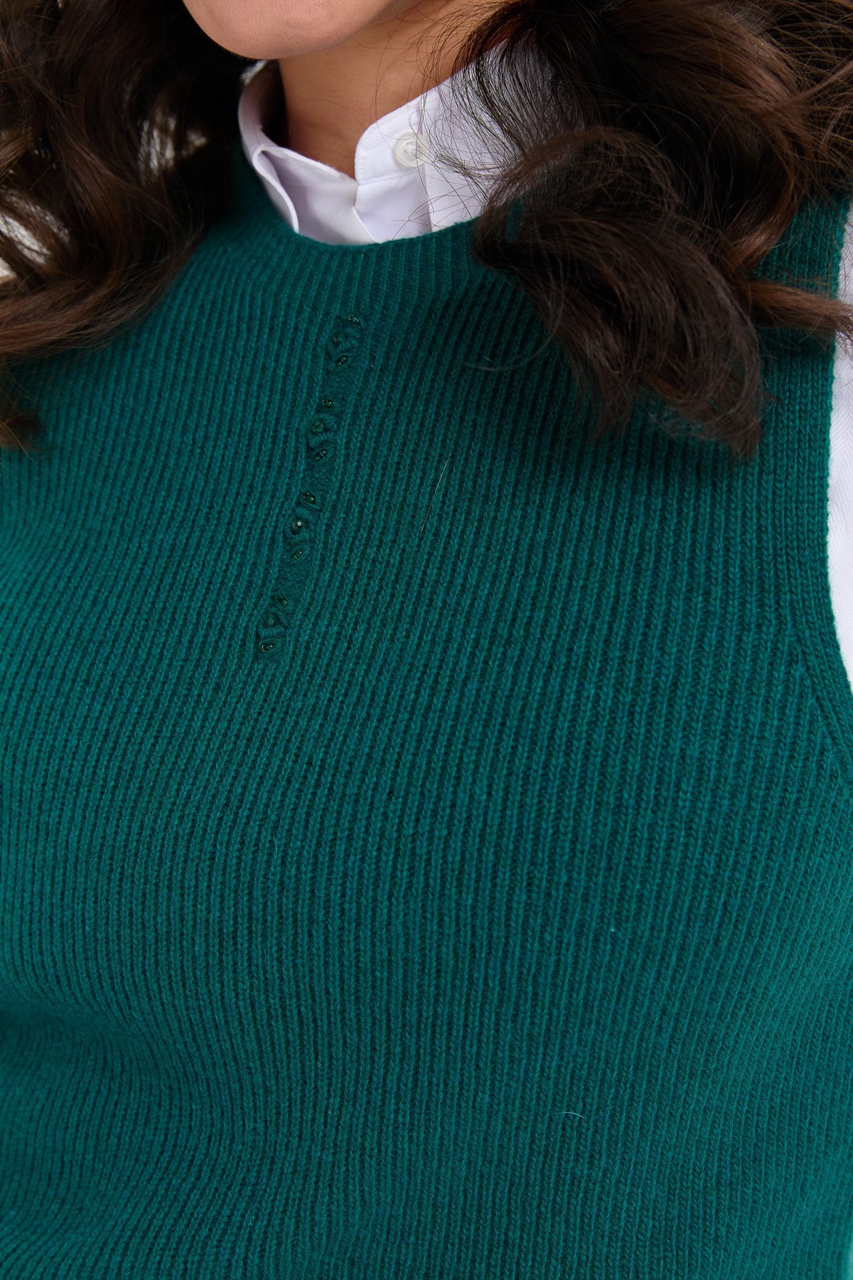 24157Kadın Sıfır Yaka Dikişsiz Önü Düğmeli Yün Süveter K.Ö.başı