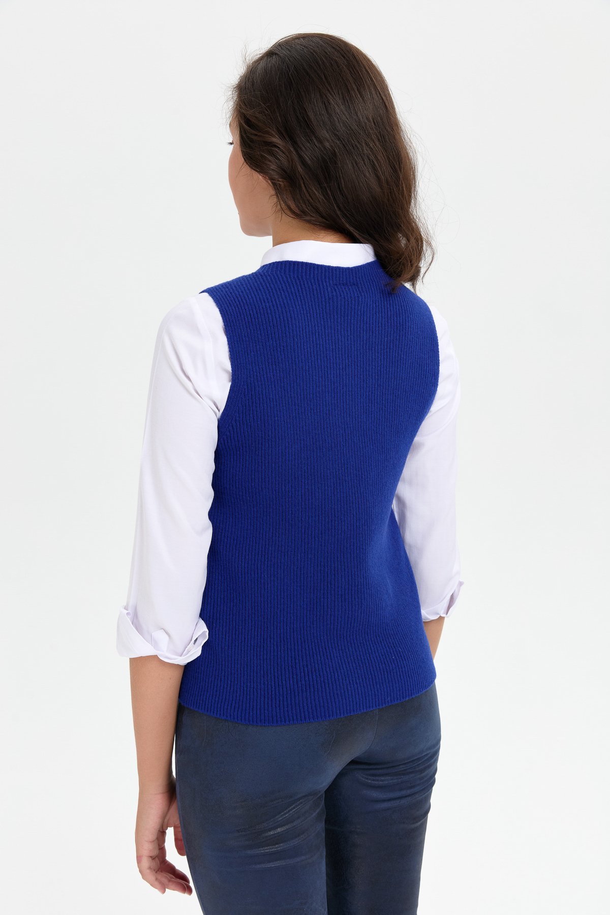 24157Kadın Sıfır Yaka Dikişsiz Önü Düğmeli Yün Süveter K.S.Mavi