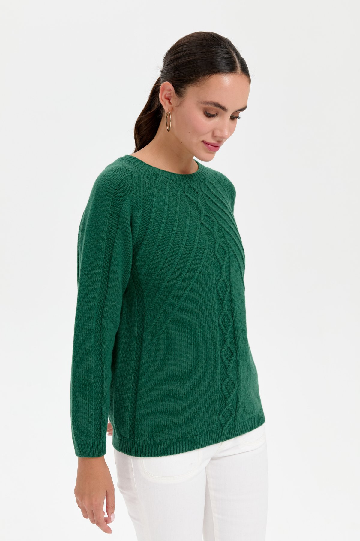 24265Kadın Sıfır Yaka Dkişsiz Önü Yürütmeli Yün Kazak Ö.Başı