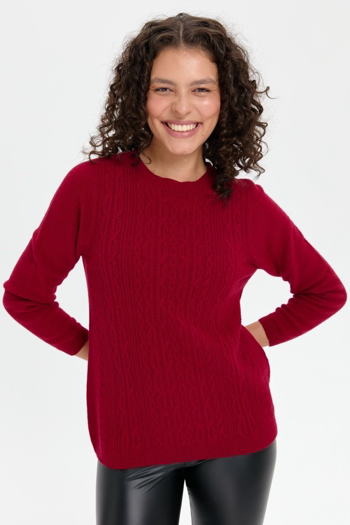 24222Kadın Sıfır Yaka Dikişsiz Önü Yürütmeli Yün Kazak V.Çürüğü