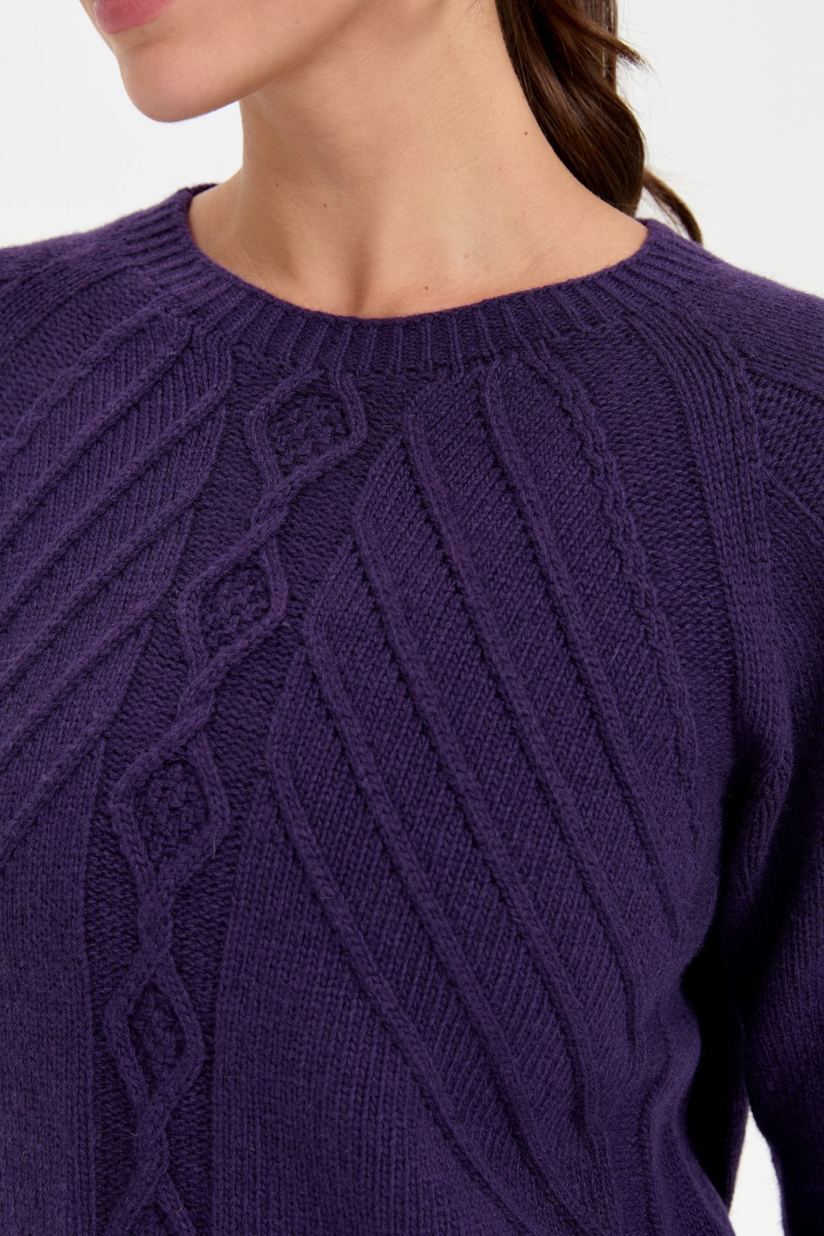 24265Kadın Sıfır Yaka Dkişsiz Önü Yürütmeli Yün Kazak K.Mor