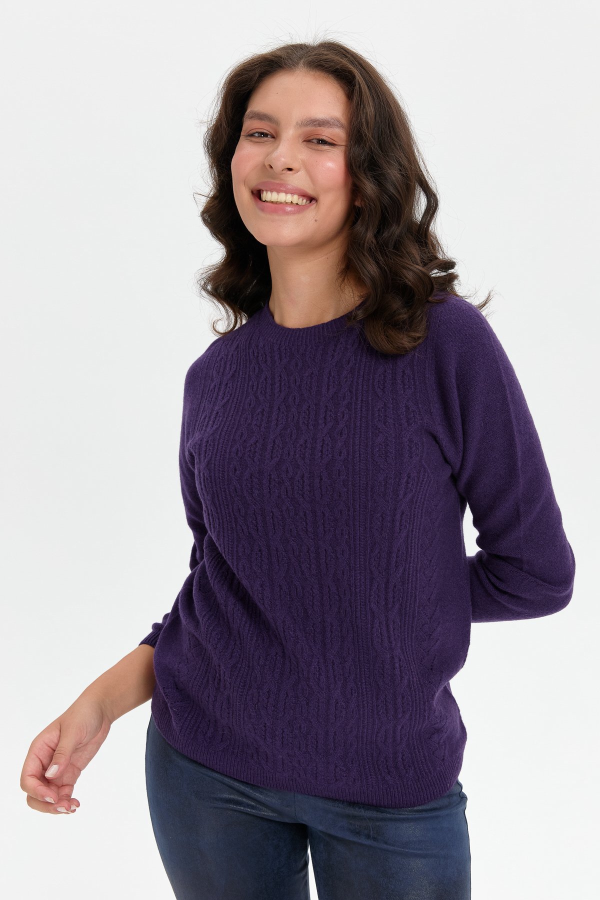 24222Kadın Sıfır Yaka Dikişsiz Önü Yürütmeli Yün Kazak K.Mor