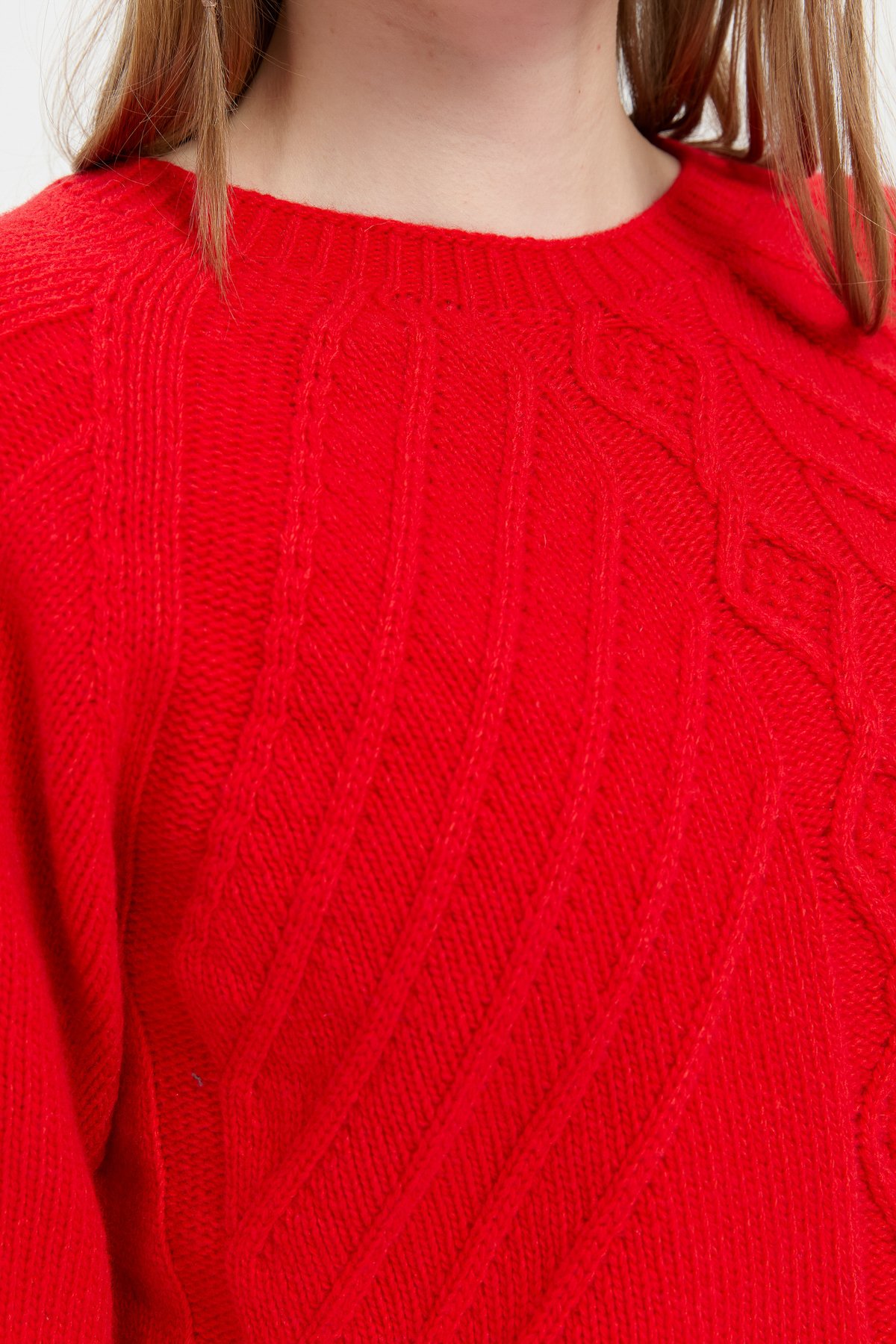 24265Kadın Sıfır Yaka Dkişsiz Önü Yürütmeli Yün Kazak Mercan