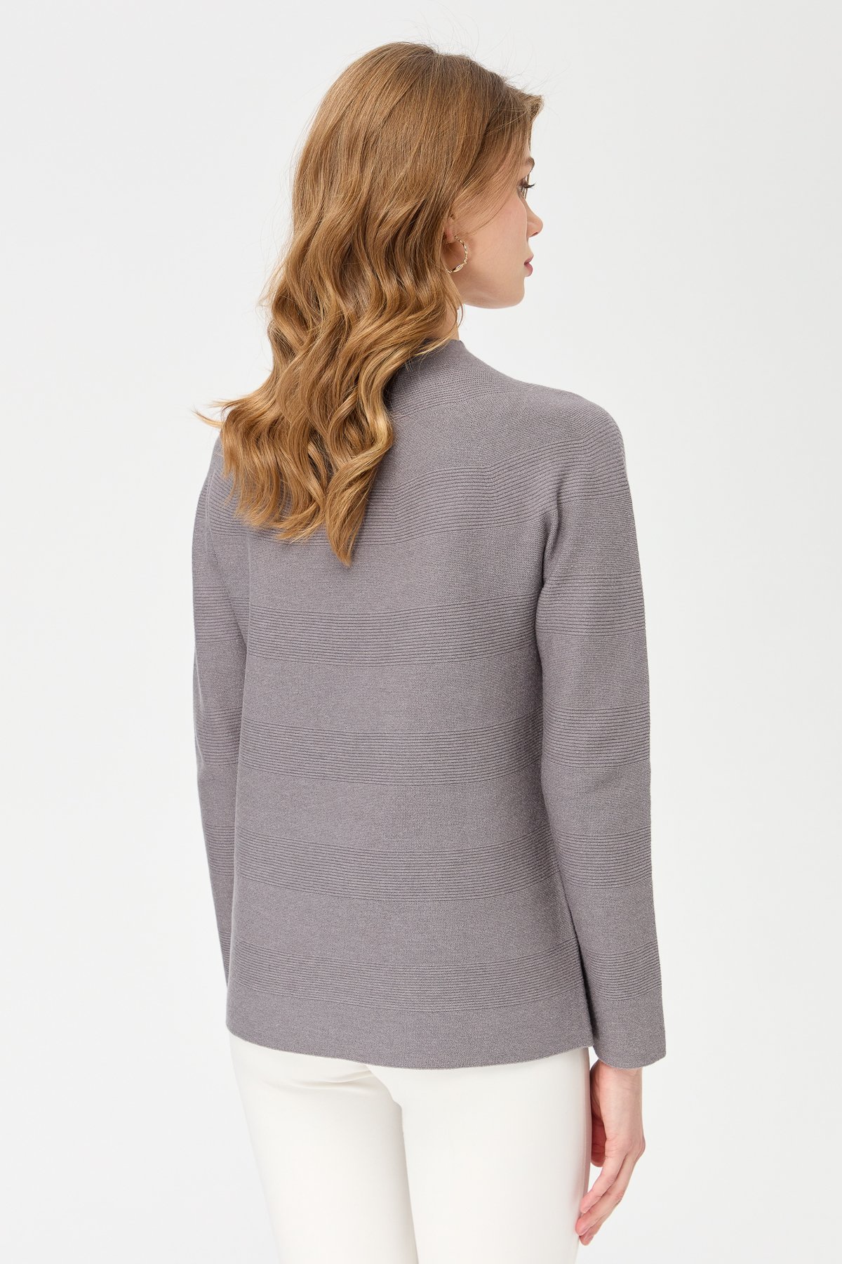 22280Kadın Sıfır Yaka Dikişsiz Örgü Kazak Füme