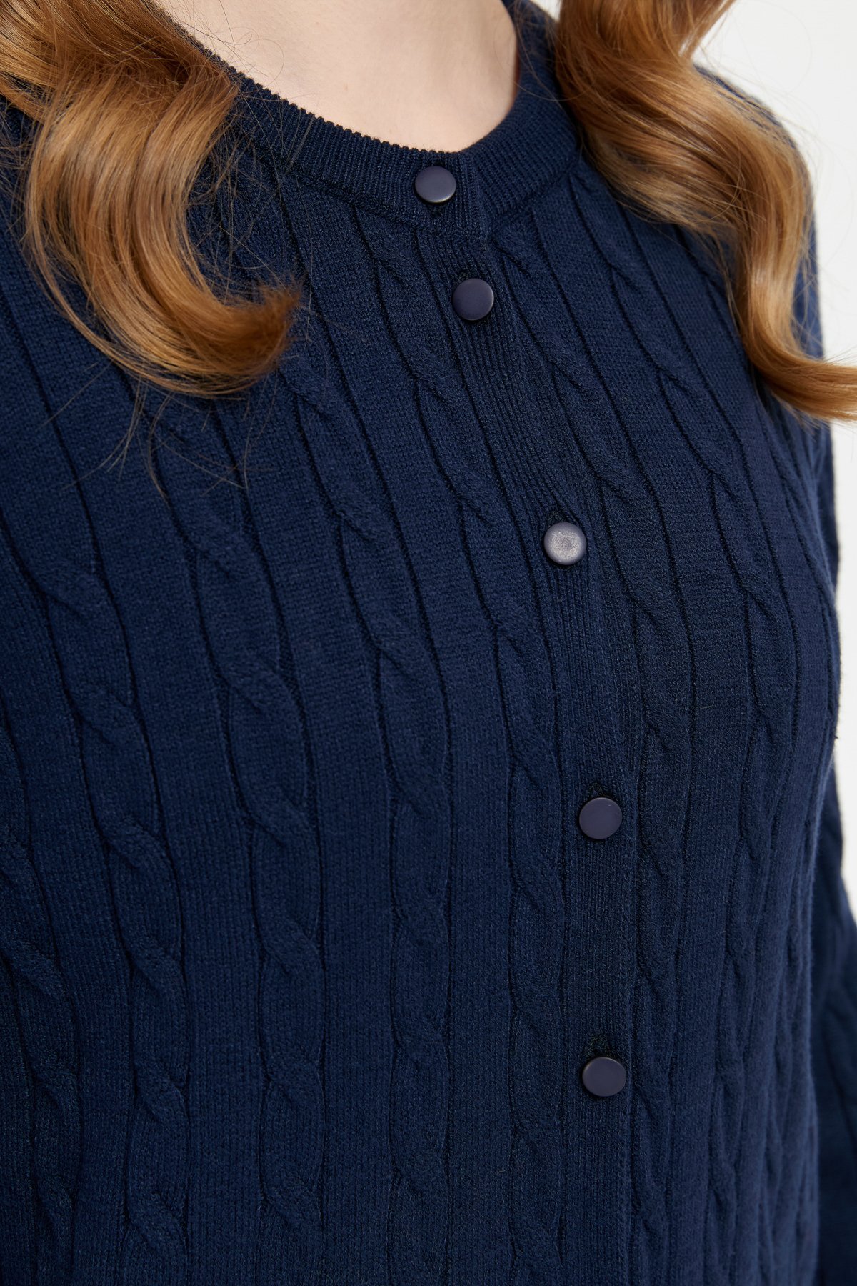 24326Kadın Sıfır Yaka Dikişsiz Saç Örgülü Hırka K.Lacivert