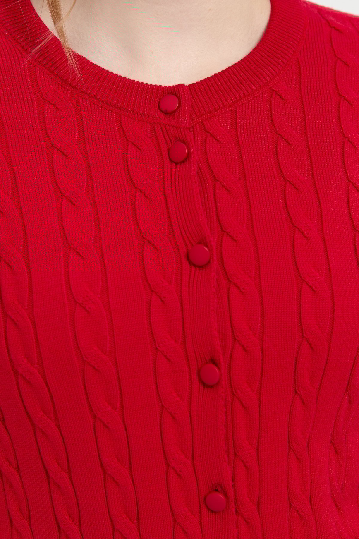 24326Kadın Sıfır Yaka Dikişsiz Saç Örgülü Hırka K.Kırmızı