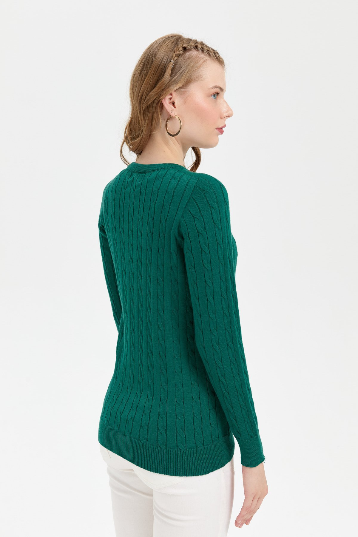 24326Kadın Sıfır Yaka Dikişsiz Saç Örgülü Hırka Ö.Başı