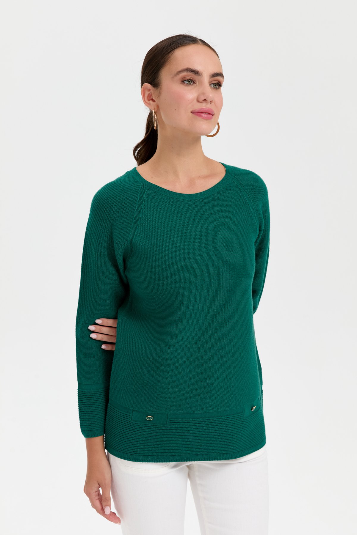 24189Kadın Sıfır Yaka Dikişsiz Sahte Cepli Kazak Ö.Başı