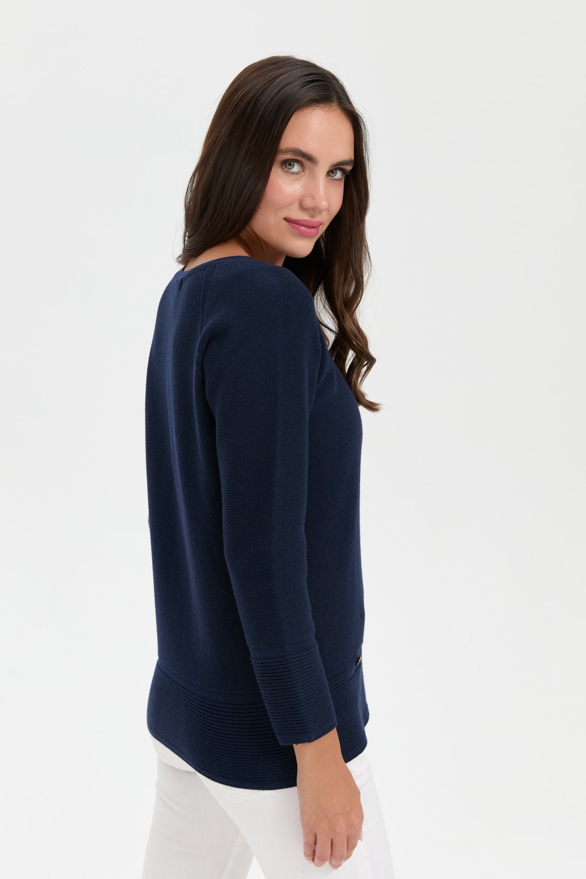 24189Kadın Sıfır Yaka Dikişsiz Sahte Cepli Kazak K.Lacivert