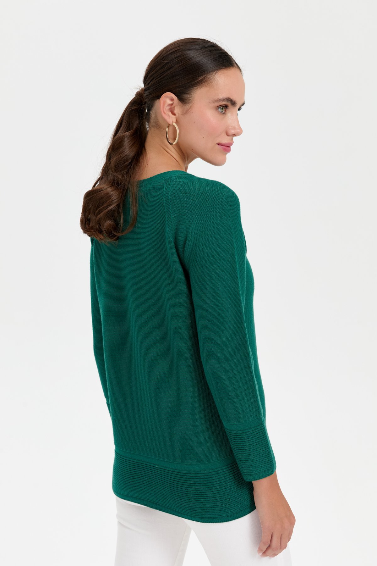 24189Kadın Sıfır Yaka Dikişsiz Sahte Cepli Kazak Ö.Başı