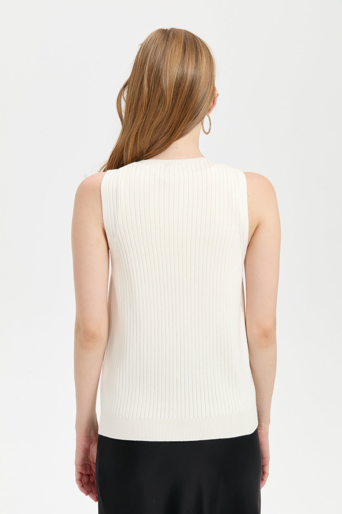 24178Kadın Sıfır Yaka Dikişsiz Süveter Kemik