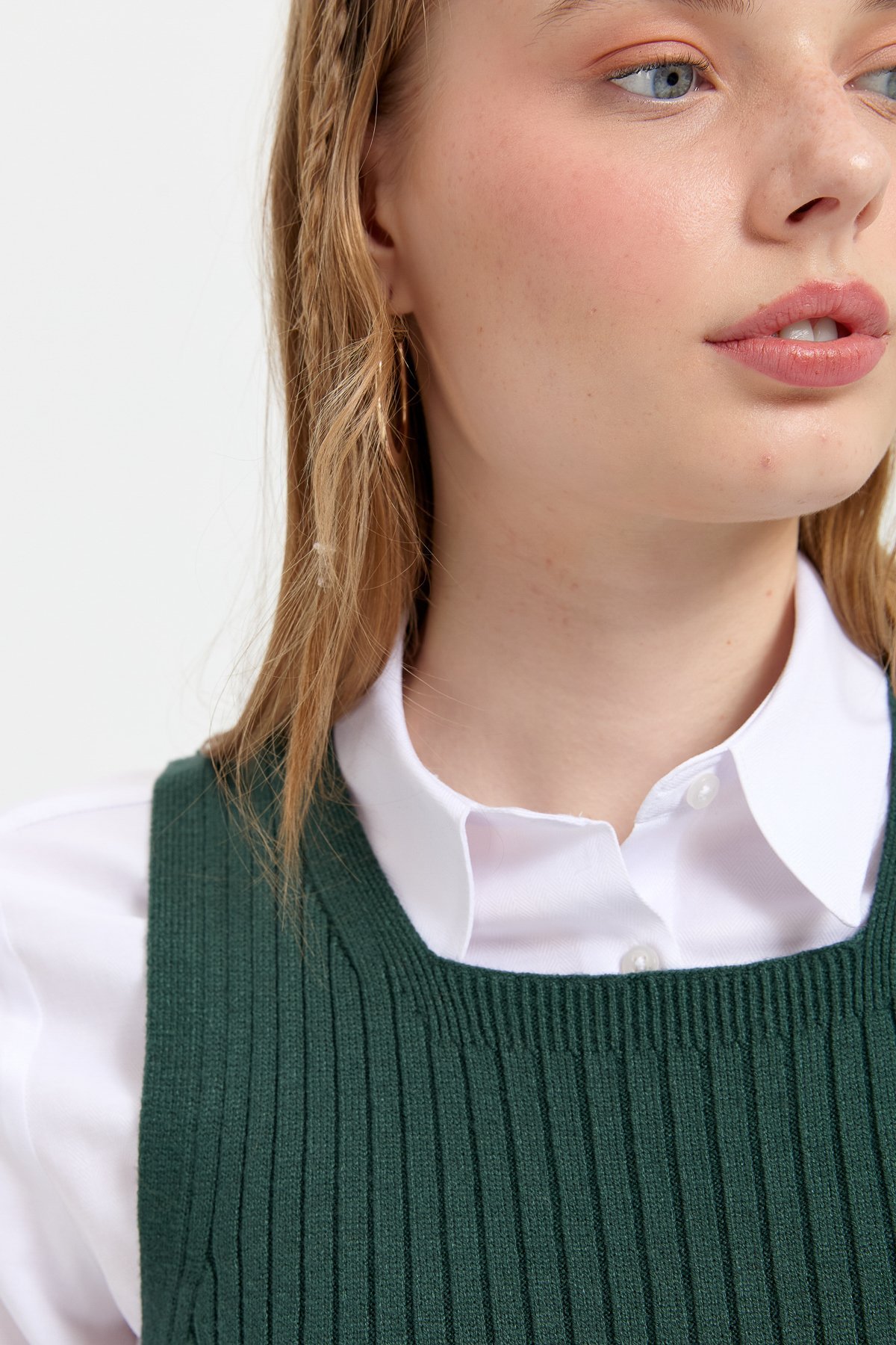 24178Kadın Sıfır Yaka Dikişsiz Süveter Yeşil