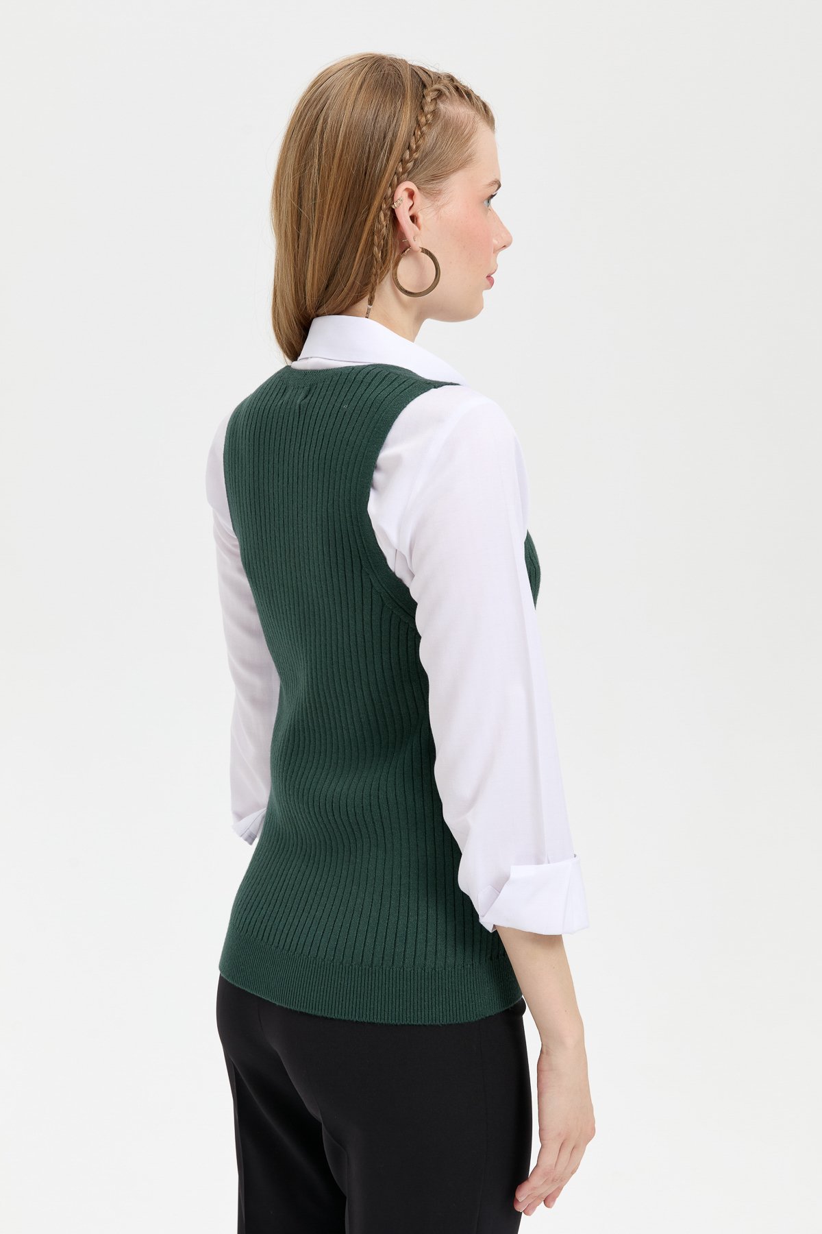 24178Kadın Sıfır Yaka Dikişsiz Süveter Yeşil