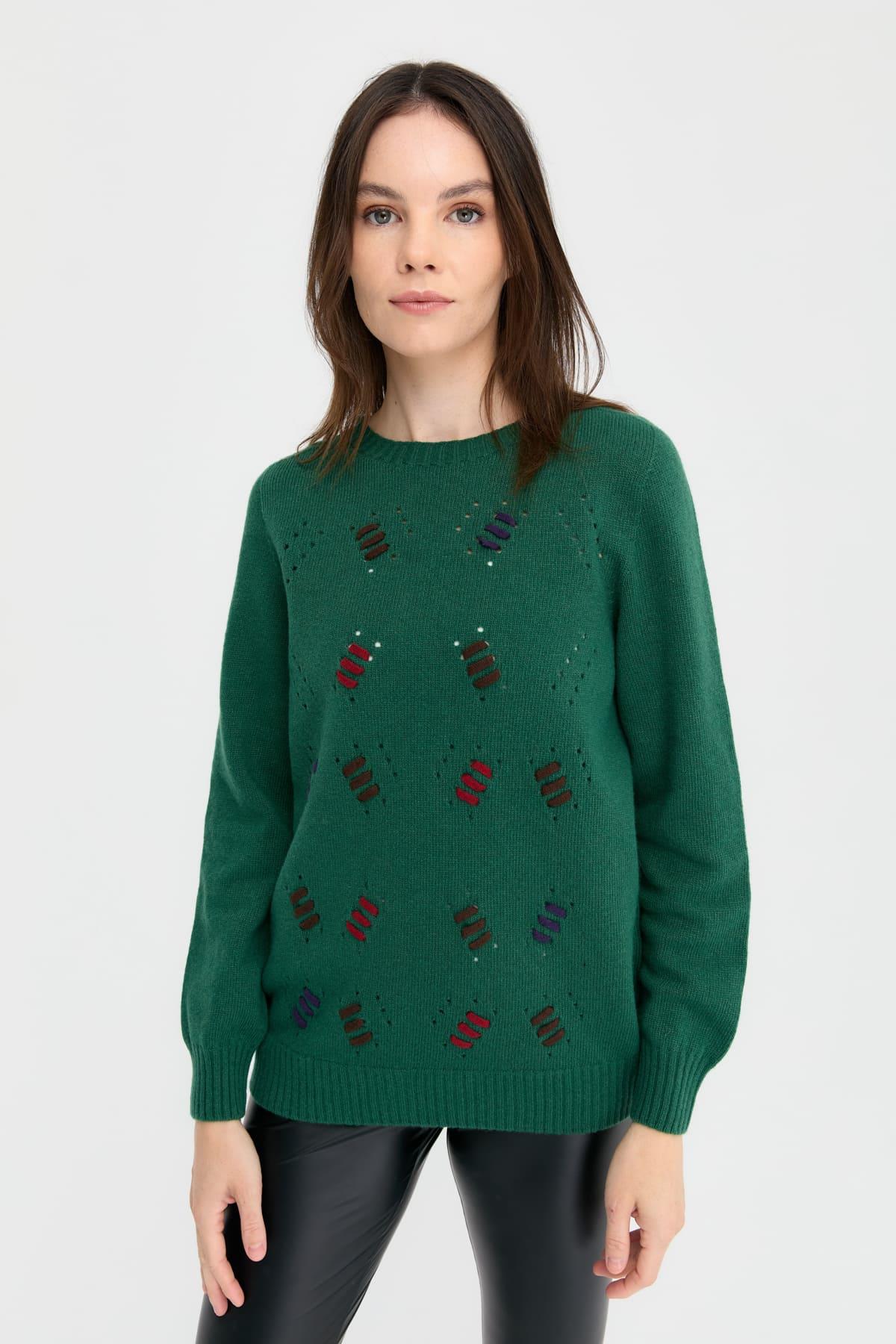 24211Kadın Sıfır Yaka Dikişsiz Yün Kazak Ö.Başı