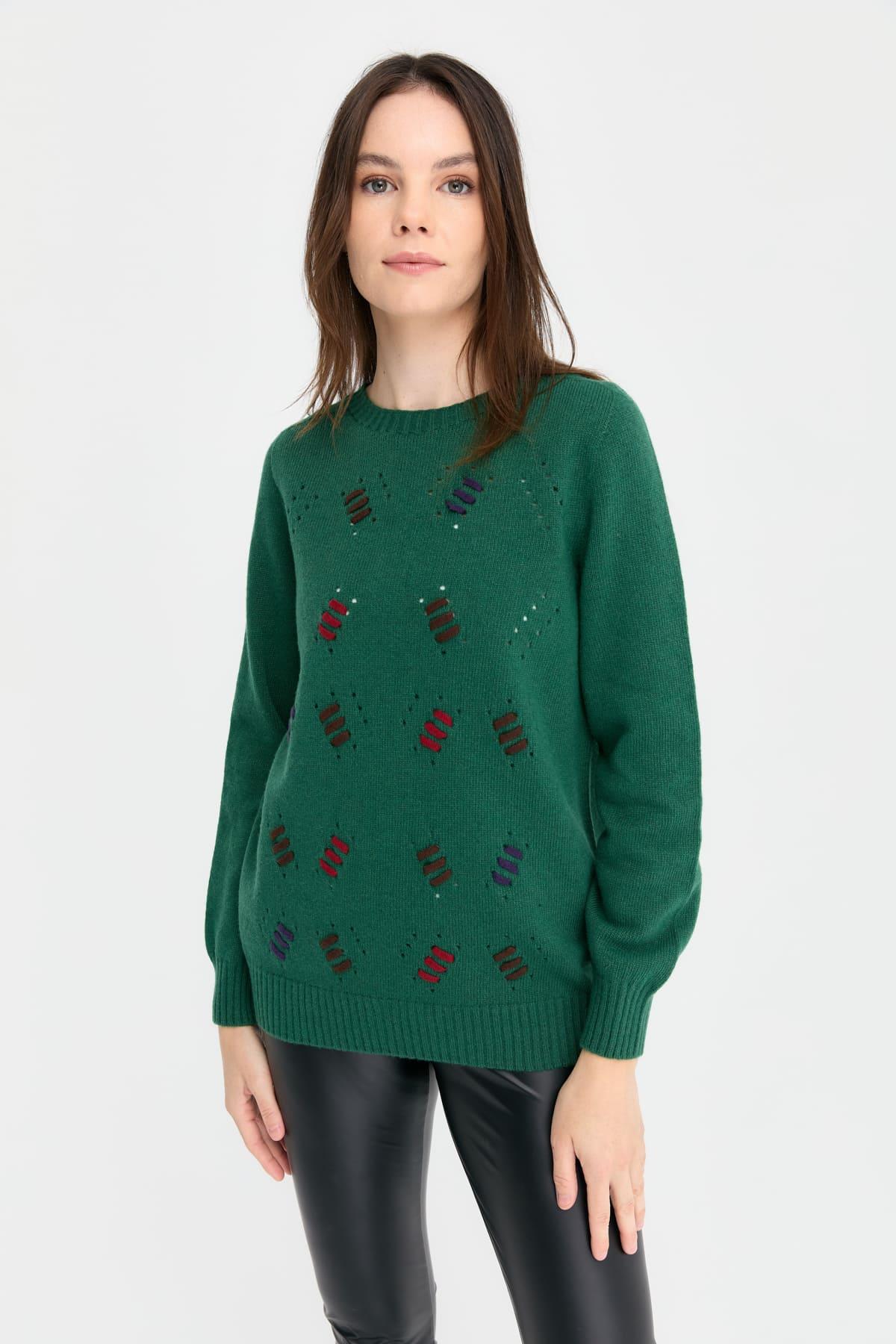 24211Kadın Sıfır Yaka Dikişsiz Yün Kazak Ö.Başı