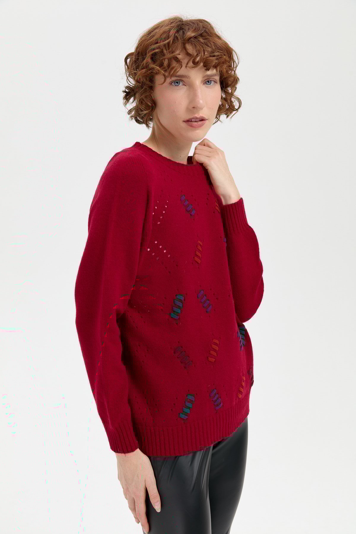 24211Kadın Sıfır Yaka Dikişsiz Yün Kazak V.Çürüğü