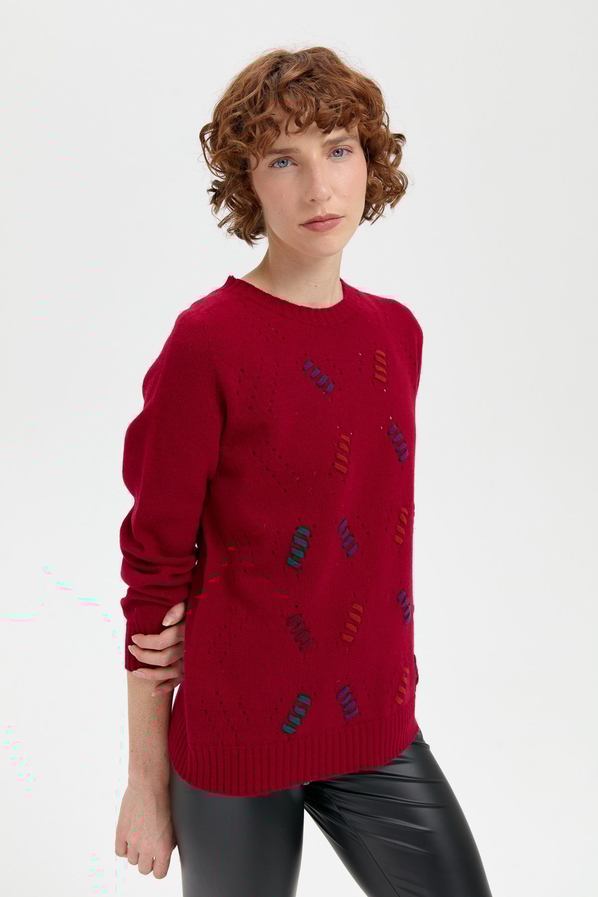 24211Kadın Sıfır Yaka Dikişsiz Yün Kazak V.Çürüğü