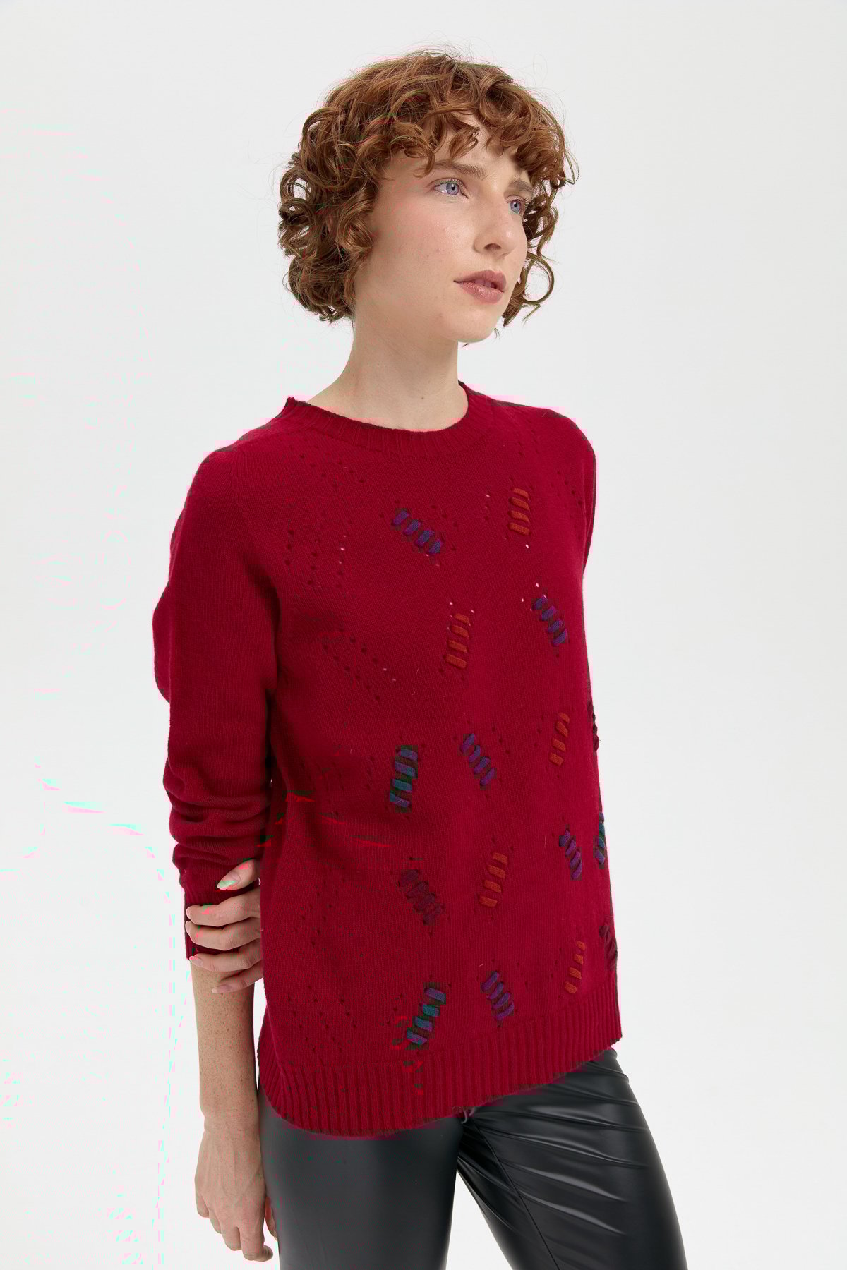 24211Kadın Sıfır Yaka Dikişsiz Yün Kazak V.Çürüğü