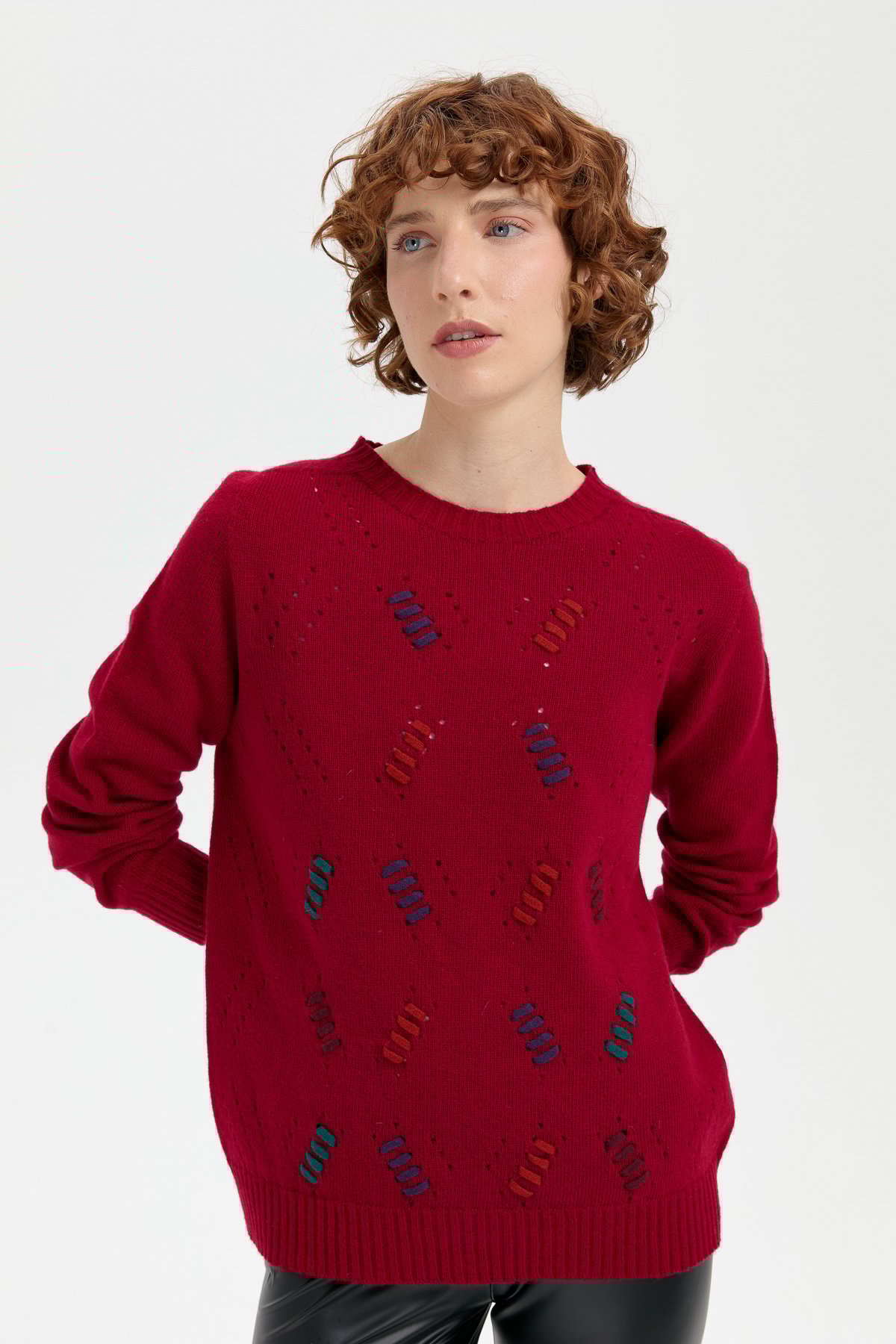 24211Kadın Sıfır Yaka Dikişsiz Yün Kazak V.Çürüğü