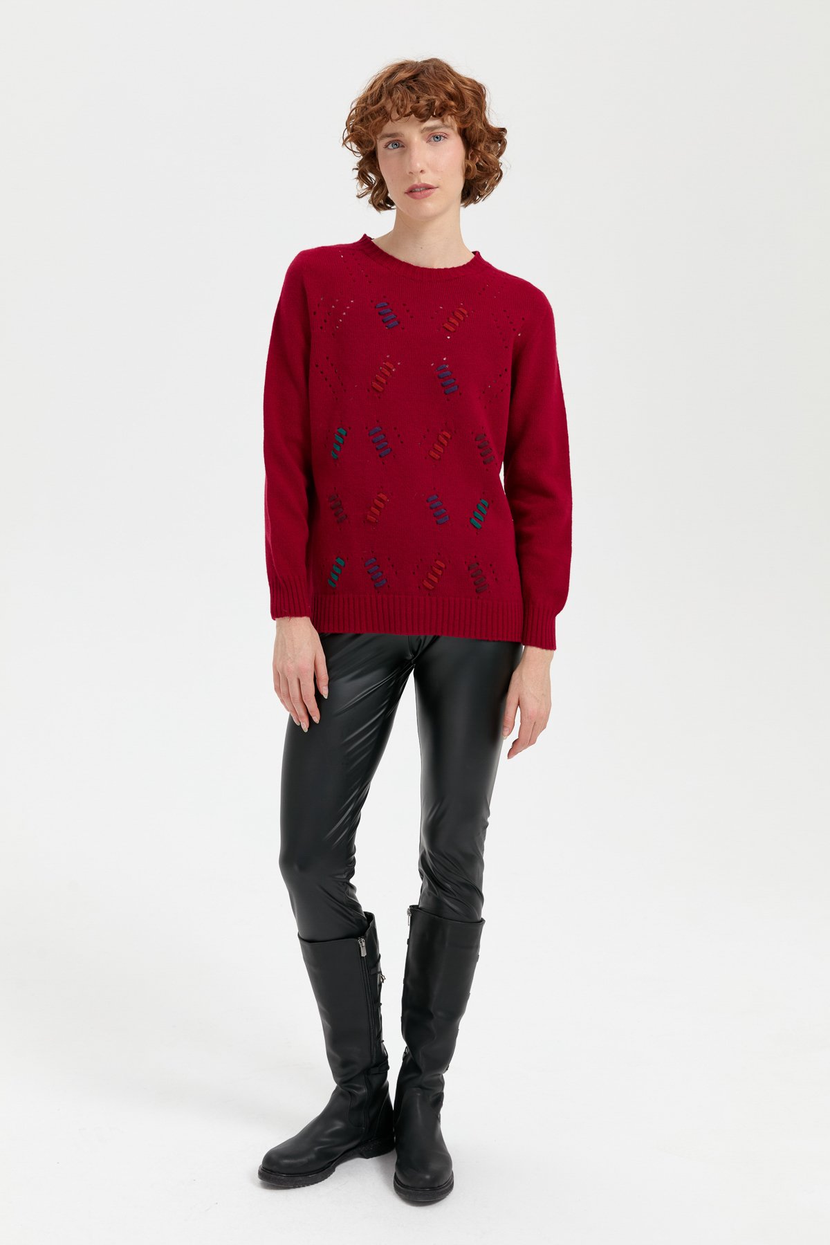 24211Kadın Sıfır Yaka Dikişsiz Yün Kazak V.Çürüğü