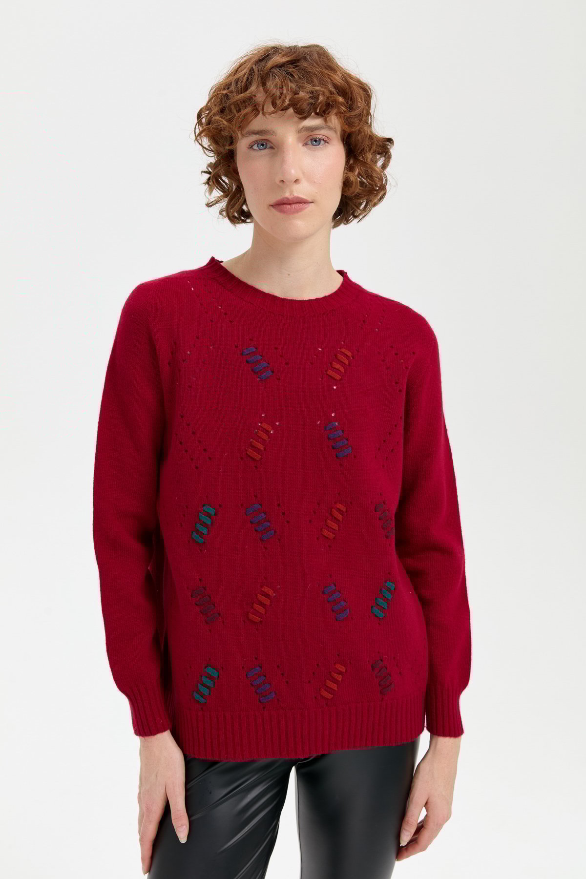 24211Kadın Sıfır Yaka Dikişsiz Yün Kazak V.Çürüğü